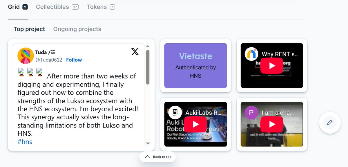 Tuda0612's tweet image. This is another long thread, reinforcing why HNS needs LUKSO.

1. First of all, the interface. The user profiles on Lukso are simply stunning. And here’s the good news—you can fully integrate your Handshake domain there. Just like I linked my domain "vietaste" on my homepage.