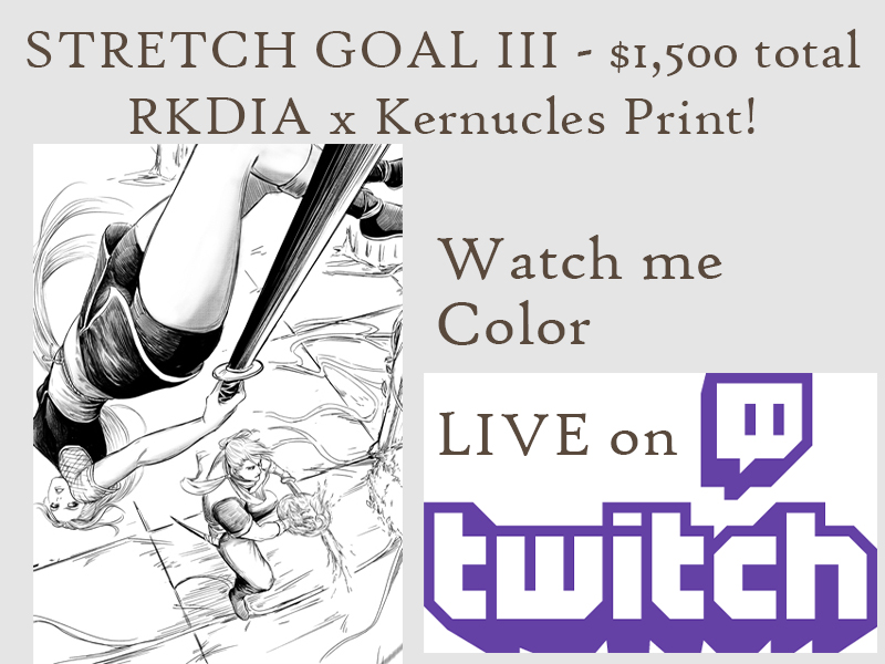 Two small stretch goals down, time to unveil the bigger ones! A fun collab print with my good buddy Kernuckles! Like the bookmarks, I'll be coloring this on my Twitch channel! Let's go!

kickstarter.com/projects/11166…