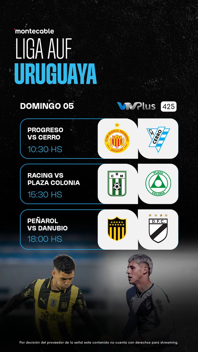 montecableuy's tweet image. ¡Más fútbol! ⚽️

En la jornada del domingo tendremos 3 cruces cerrando con Peñarol vs Danubio a las 18.00 hs en el Campeón del Siglo. 

Mirá los partidos en Montecable y MCGoLive