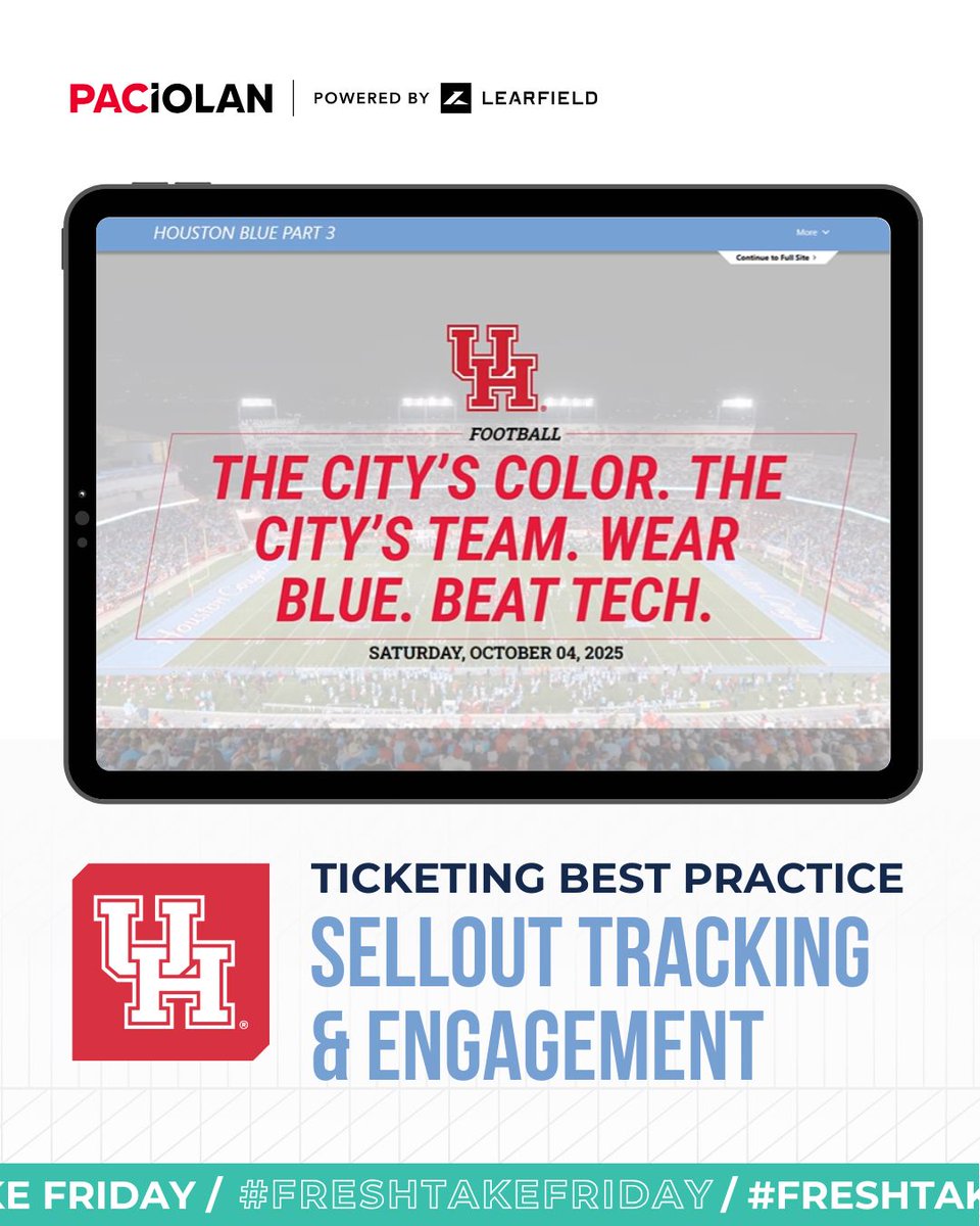 PaciolanTix's tweet photo. #FreshTakeFriday 🔥 @UHCougarFB drives ticket sales with a sellout tracker splash page for their Blue Game vs. Texas Tech. Fans see progress + connect via Eloqua forms. 

🔗 https://t.co/t1leqPlNAW
Splash Page → https://t.co/6Q3p15uvDH

#PACcommunity #PACBestPractices #GoCoogs https://t.co/Y0fBalpgDj