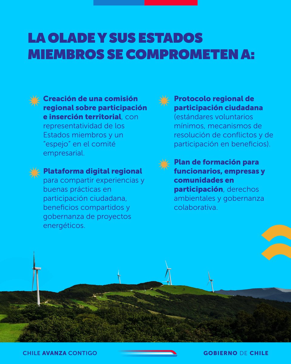 MinEnergia's tweet photo. Los estados miembros de @OLADEORG avanzan hacia una transición energética con justicia y participación. 🌎⚡ 

La nueva decisión regional promueve que los proyectos energéticos se desarrollen en armonía con los territorios, respetando los DD.HH y el medioambiente. https://t.co/9DcQWWcKKe