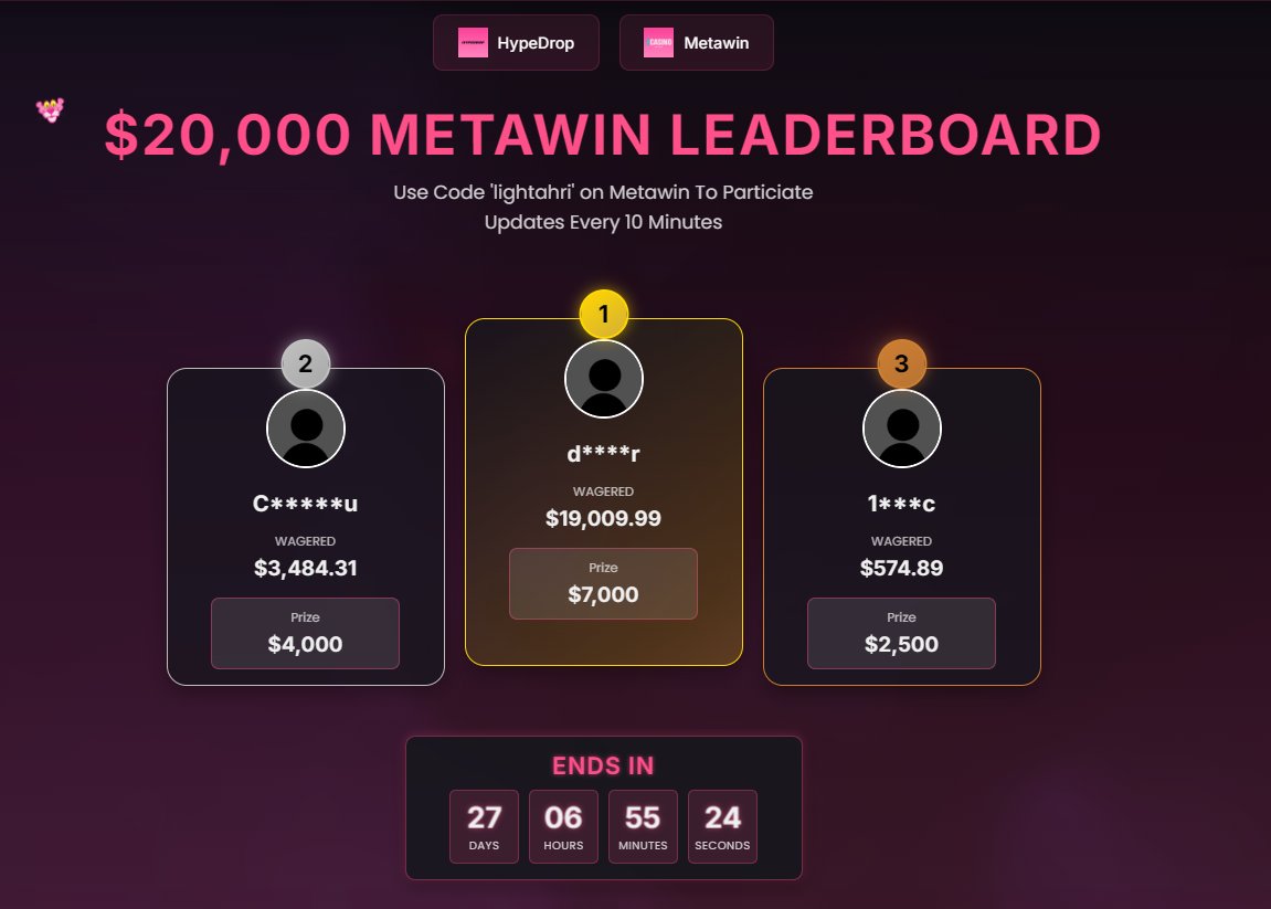 🎁 $500 SOL 🎁 to one lucky Metawinner! <a href="/MetaWin/">METAWIN.COM</a> 

💸 A MASSIVE INSANELY FREE $35,000 in LBS for OCTOBER is LIVE! 🎃

🔥 LEADERBOARDS:
$15,000 on Hypedrop &amp; $20,000 USD  ON metawin.com/?a=lightahri get your Sign ups 😉

🤑 Use code: Lighta on Hypedrop &amp; Lightahri for MW!
👉