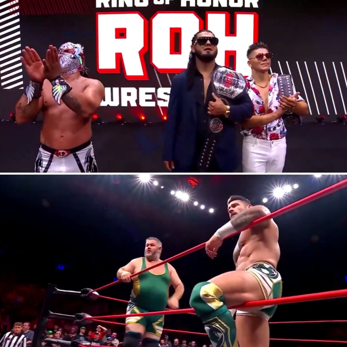 🔸Dans le second match du show #RingOfHonor, les Workhorsemen [<a href="/Antnyhenry/">Anthony Henry- A Workhorseman</a> &amp; <a href="/RealJDDrake/">"The Blue Collar Badass" JD Drake</a>] battent @rosariogrillo_ &amp; <a href="/chanceprophet/">Chance Prophet</a> !!! #ROH #WatchROH 

▪️ À la fin la Facción Ingobernable font leur entrée en félicitant les Workhorsemen !!!!