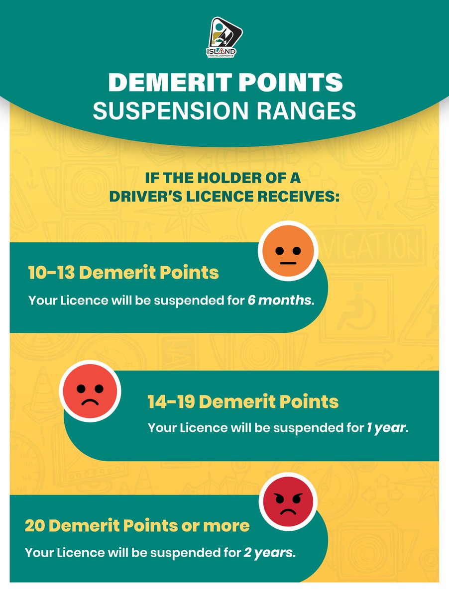 islandtrafficJA's tweet image. In Jamaica, you do not lose demerit points; you gain them. But that is not a good thing. Rack up enough, and your licence could be on the line. Know the suspension ranges, drive smart and keep your record clean.
#demeritpoints #ITA