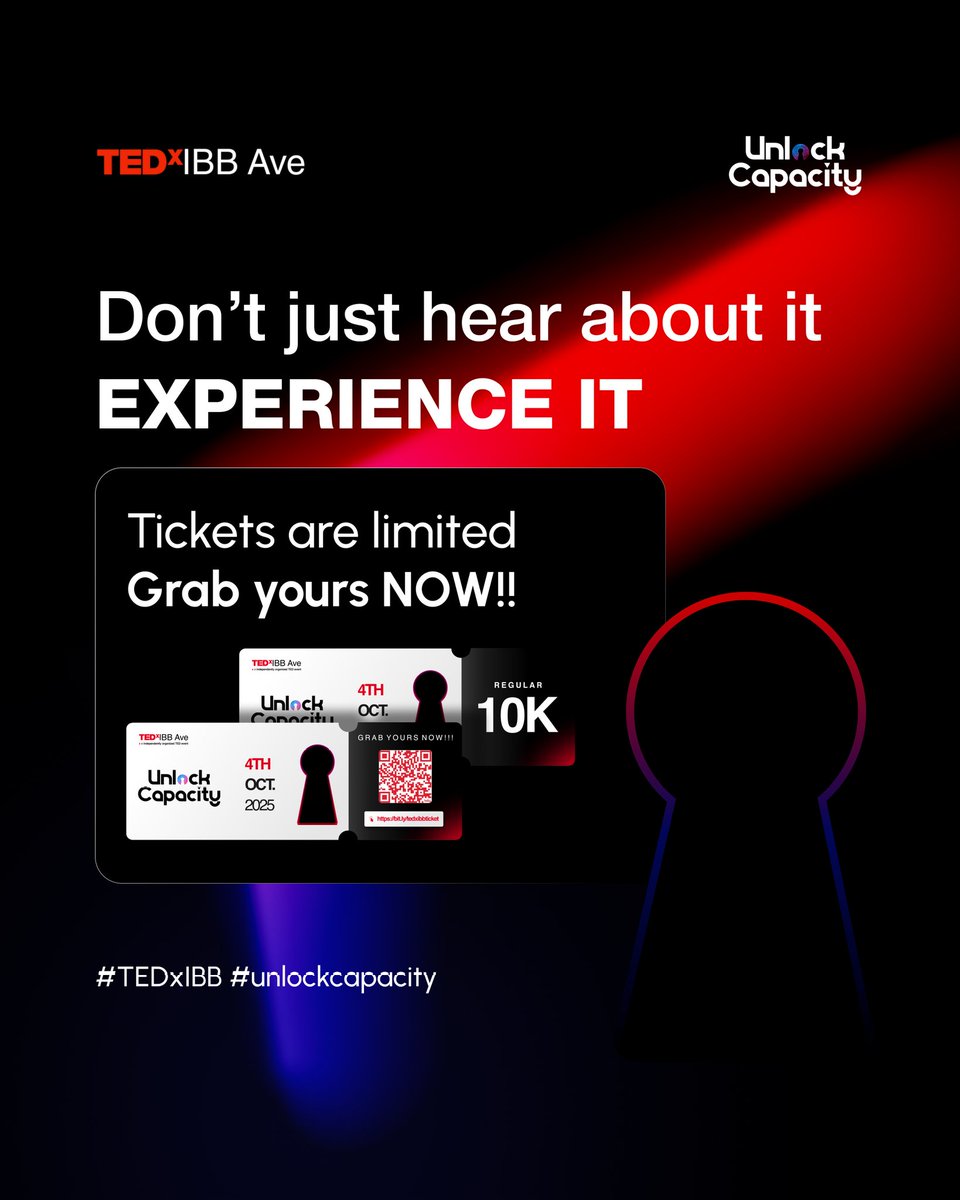 TEDxIBB's tweet photo. ✨ Don’t just hear about it later —experience it.
🎟 Tickets are limited. Grab yours now 👉 https://t.co/kiyQxX2Oki
#TEDxIBB #UnlockCapacity #tedx https://t.co/dV5ZsuKb9A