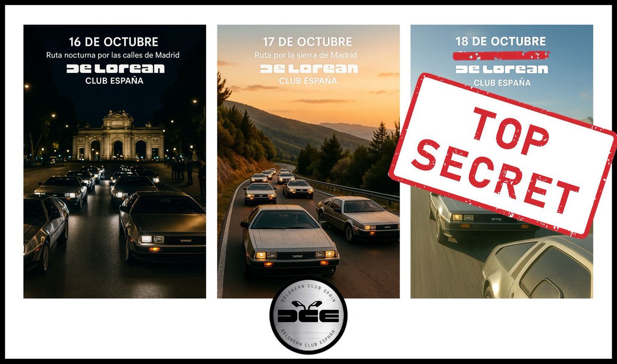 ¡Queda muy poco para la IX Reunión del #Delorean Club España. 

¿Dónde podrás ver 12 Deloreans juntos? 

📅 Viernes 17 de octubre 
Hoyo de Manzanares 
📍 Pza. Mayor de 11 a 13h
El Escorial
📍 Plaza España de 16 a 17:30h
San Lorenzo del Escorial
📍 C/ del Repeso de 17:30 a 19h