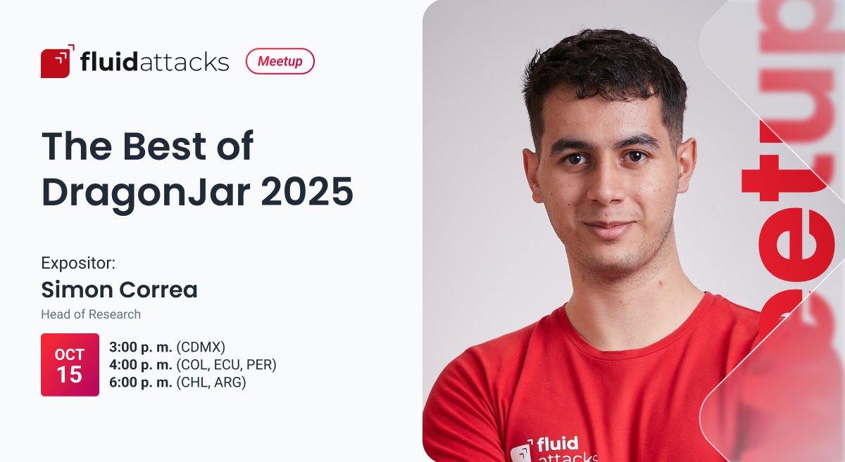 fluidattacks's tweet image. 📅 #MeetupLATAM | DragonJARCON Medellín reunió a grandes mentes del hacking ético en Latam. Nuestro Head of Research, Simón Correa, fue expositor y ahora te comparte su experiencia en un meetup exclusivo.
Regístrate aquí 👉 zoom.us/webinar/regist…