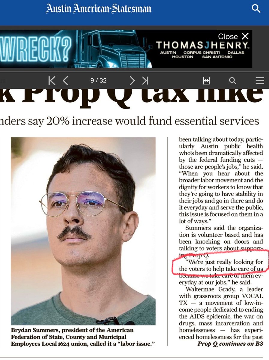 MrScottHendrix's tweet image. The face of the pro-tax hike, Prop Q supporters.  Commissar Summers of the local government bureaucrats union, says it’s a “labor issue”, and as quoted by the Statesman, “we’re just really looking for the voters to help take care of us…” Vote NO on the Prop Q tax hike!