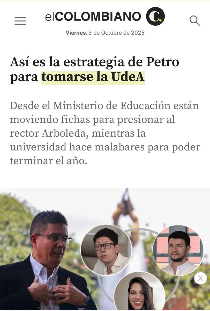 La Universidad de Antioquia está en crisis: faltan más de $148.000 millones para terminar el 2025. 
Mientras tanto, algunos medios dicen que el Gobierno Petro “quiere tomarse la UdeA”.
Lo que no cuentan es la verdad de fondo. 🧵. <a href="/ricardomorenoII/">Ricardo Moreno Patiño</a> <a href="/DanielRMed/">Daniel Rojas Medellin</a> <a href="/petrogustavo/">Gustavo Petro</a>