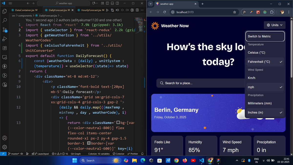 Adityaakumar112's tweet image. @frontendmentor Implemented toggle Imperial and Metric system #FM30Hackathon #reactjs #webdev #js #reduxjs