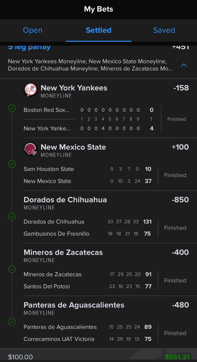 Beautiful parlay smack for vip last night! Rolling into the weekend where we have been thriving all year long! Let’s cash everyone 💰 ✅ 🤑 

#ABL #GamblingX #NFL #MLB #CollegeFootballPicks #DraftKings #Sportcoin