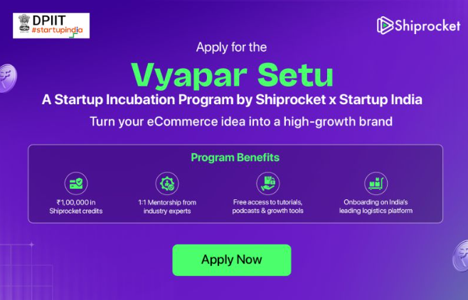 startupindia's tweet image. Are you building the next big startup in India?
Startup India, DPIIT in collaboration with Shiprocket is here to accelerate your entrepreneurial journey.
Introducing Vyapar Setu – A Startup Incubation Program designed to empower early-stage businesses with the right support and…