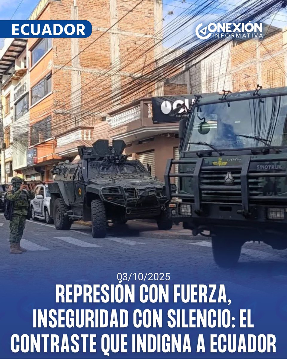 🇪🇨Más de 100 tanquetas y convoyes militares fueron enviados a contener el #ParoNacional2025 en Imbabura y Cotopaxi, mientras en ciudades golpeadas por la violencia como Durán, Quevedo, Esmeraldas, Manta y Machala la presencia del Estado es casi simbólica. conexioninformativaec.com/52659-2/