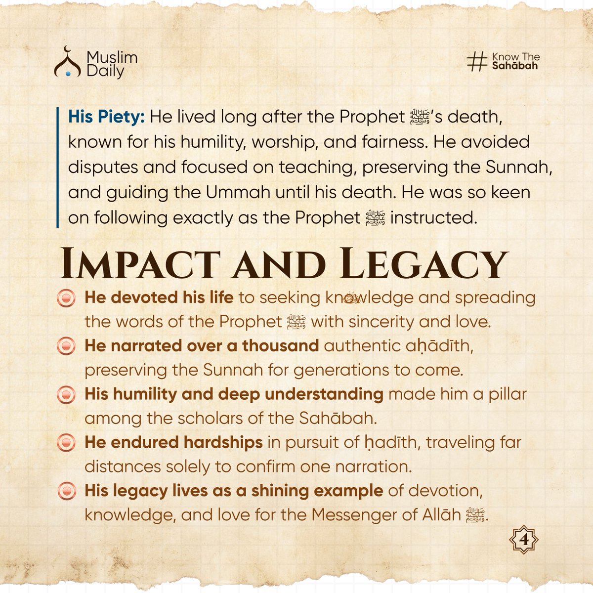MuslimDaily247's tweet image. While his father conquered lands, ʿAbdullāh conquered his soul. He chose the life of worship and learning over leadership and fame, leaving behind not castles or gold, but knowledge that still guides hearts today.

#StoriesOfTheSahabah #CompanionsOfTheProphet #SahabahSeries
