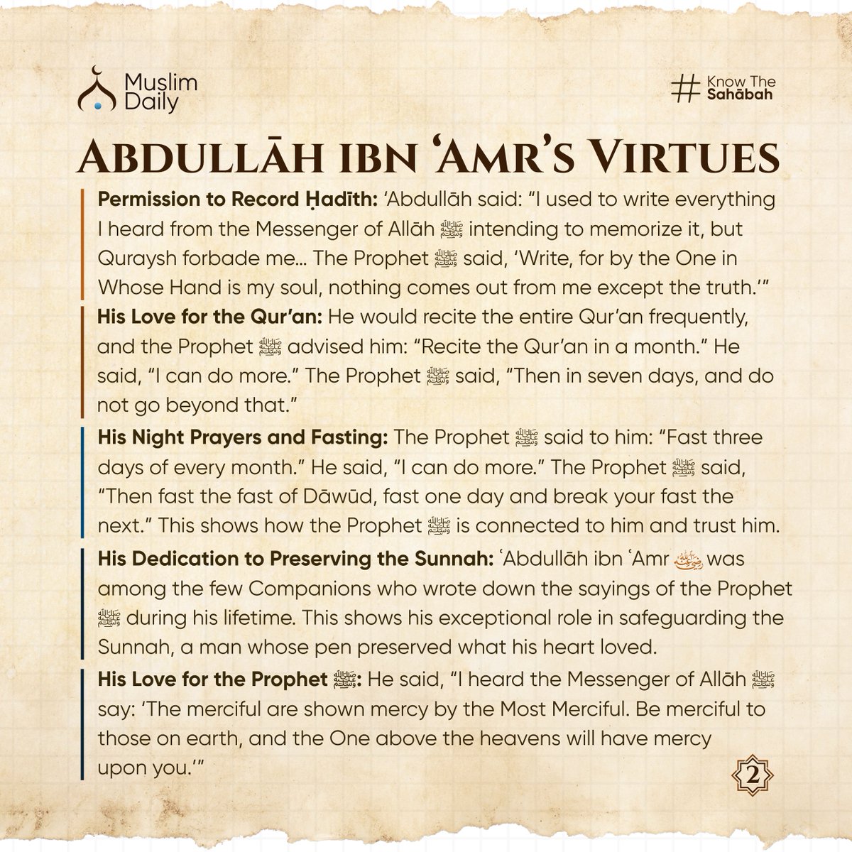 MuslimDaily247's tweet image. While his father conquered lands, ʿAbdullāh conquered his soul. He chose the life of worship and learning over leadership and fame, leaving behind not castles or gold, but knowledge that still guides hearts today.

#StoriesOfTheSahabah #CompanionsOfTheProphet #SahabahSeries