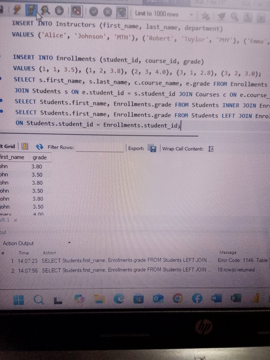 Etty_official's tweet image. Day 8 of #100DaysOfSQL
After understanding the concepts of INNER JOIN, LEFT JOIN, and RIGHT JOIN, I jumped into MySQL Workbench to practice them hands-on. Seeing the results come to life really helped solidify the logic
#SQL  #TechJourney