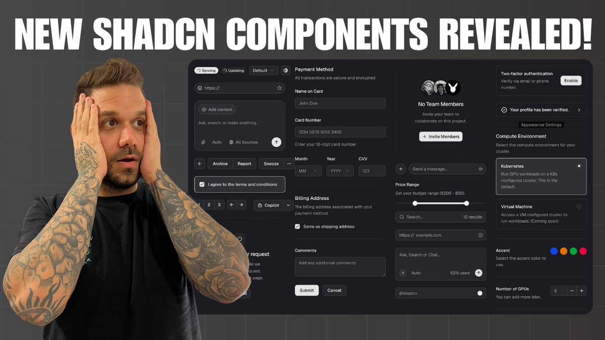 theorcdev's tweet image. NEW SHADCN COMPONENTS

video below