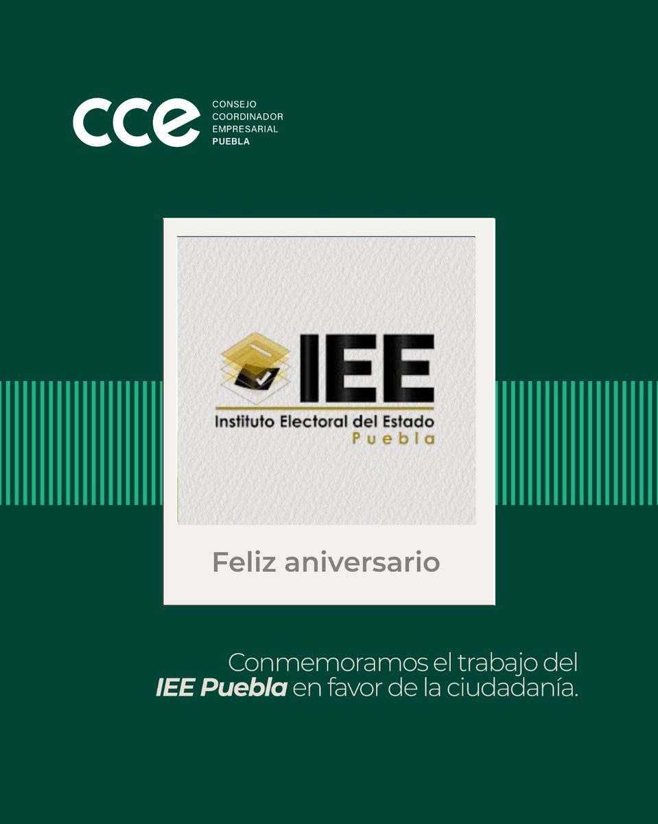 ¡Feliz aniversario al @IEEPuebla! 🎉

Un día más para reconocer su esfuerzo constante en fortalecer la calidad de la #Democracia y el compromiso con los ciudadanos. 

La organización, capacitación y certeza electorales son muy importantes 

¡Enhorabuena por esta trayectoria  y el