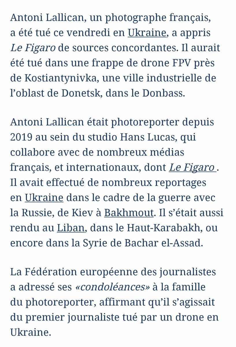 Azety's tweet image. Le #photographe Antoni Lallican tué par un drone en #Ukraine