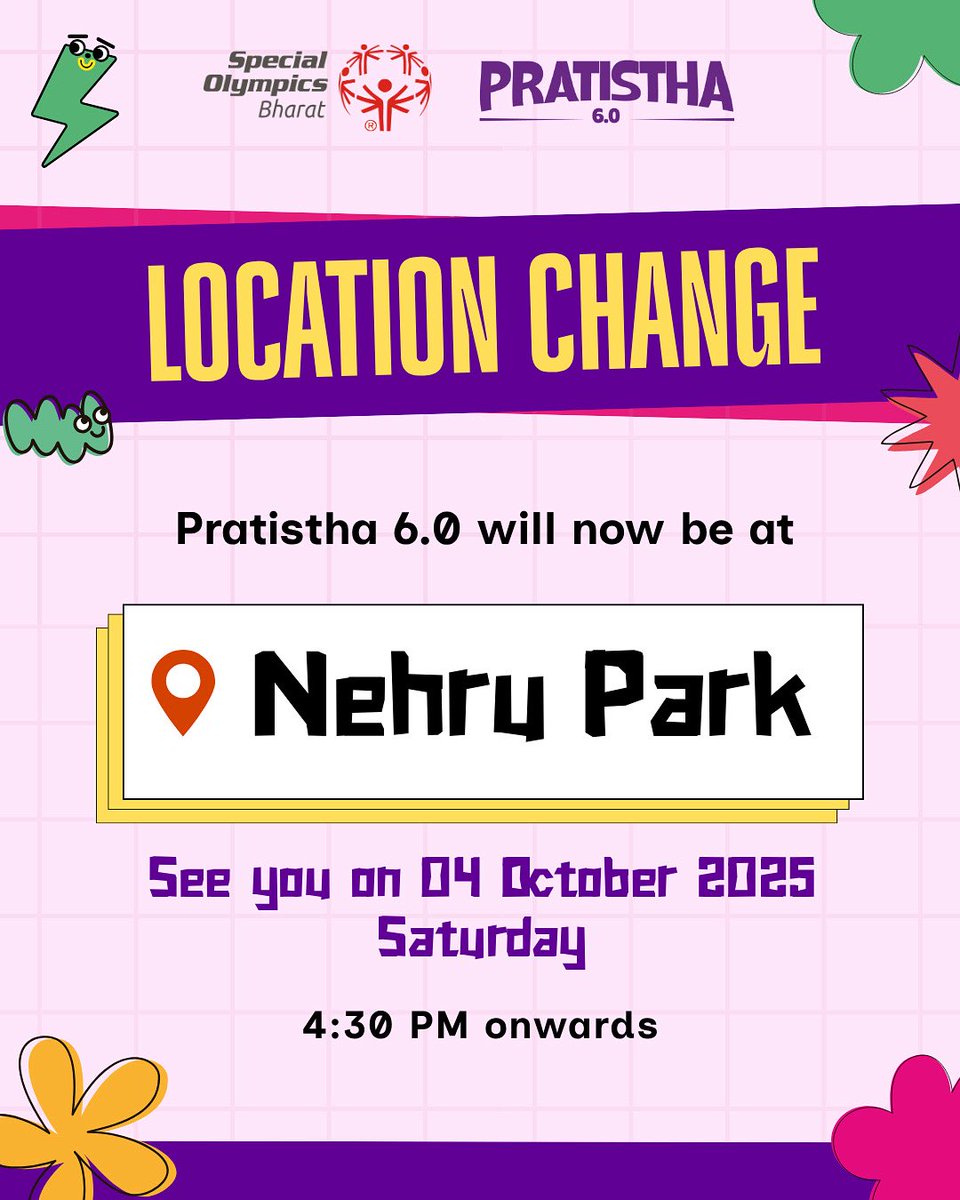 SOlympicsBharat's tweet photo. ⚠️ A Important Update: Location Change! ⚠️
#Pratistha2025 #SpecialOlympicsBharat #InclusionMatters #CelebrateAbility
#KrantiKhelSe #EachOneReachOne #UnitelnspireLead
#InclusionMatters #ChooseTolnclude #Empowerment #InclusionRevolution https://t.co/d6psbBy3WU
