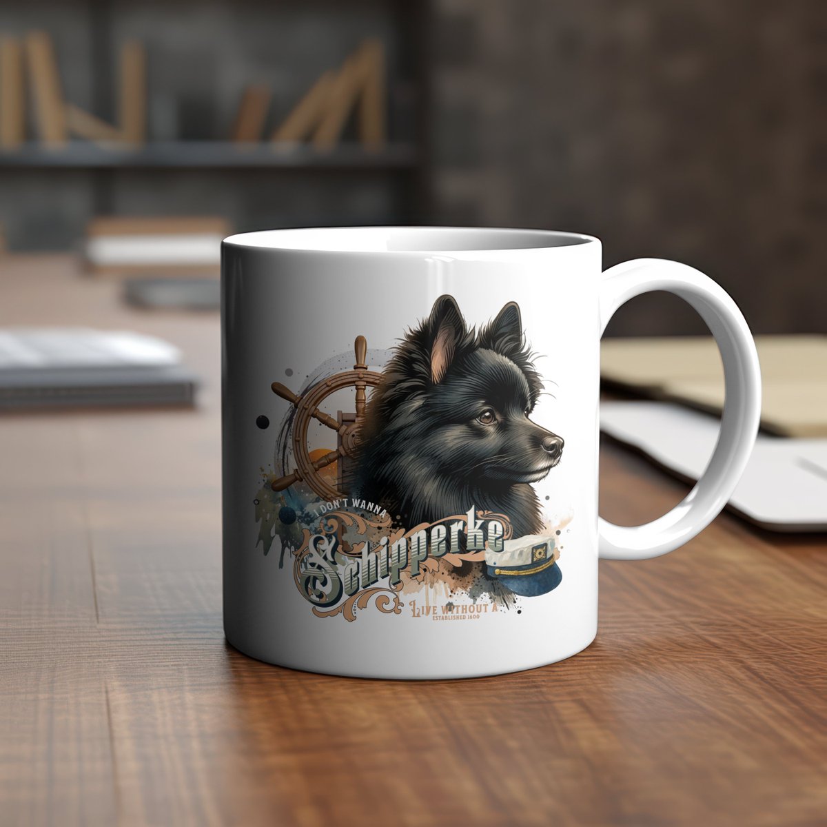 Notre nouveau design capture parfaitement son esprit marin et son héritage. 
Disponible en t-shirt, mug et tote bag !
"I don't wanna live without a Schipperke" – Impossible une fois qu'on les connaît ! 💙
