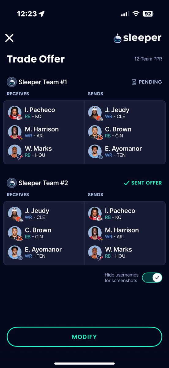 GnarlyEh's tweet photo. @justinboone I would receive pacheco, harrison and marks. Good trade? https://t.co/FY22mWvIXn