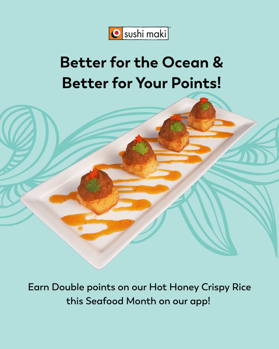 🐟 Happy National Seafood Month! 🐟

Enjoy our <a href="/MSCbluefish/">MSC Blue Fish 🐟 US & Canada 🇺🇸 🇨🇦</a> certified sustainable hot honey crispy rice this month on our app to earn double points!