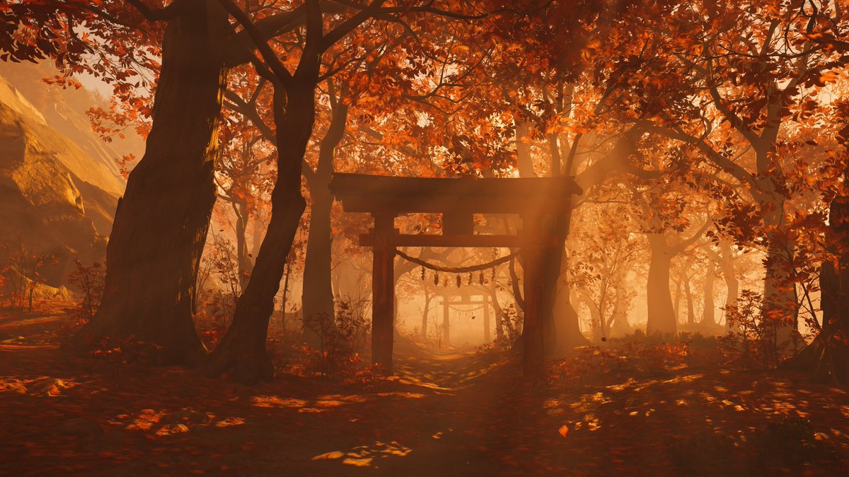 Dzień 2 #PocztowkizEzo tym razem przytulne, wieczorne klimaty i bramy Torii
#GhostofYotei 
#VirtualPhotography 
#Japan