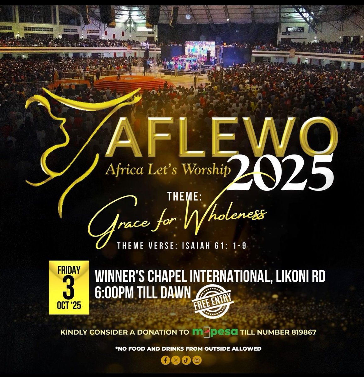 iLnico4real's tweet photo. You missed today's service? Don't worry,stream the ongoing #AFLEWO2025 happening now at Winners chapel,likoni road via the YouTube link: 

https://t.co/DRBVj57HMe

#AFLEWO2025 #GraceForWholeness https://t.co/0dIdM9vv4Q