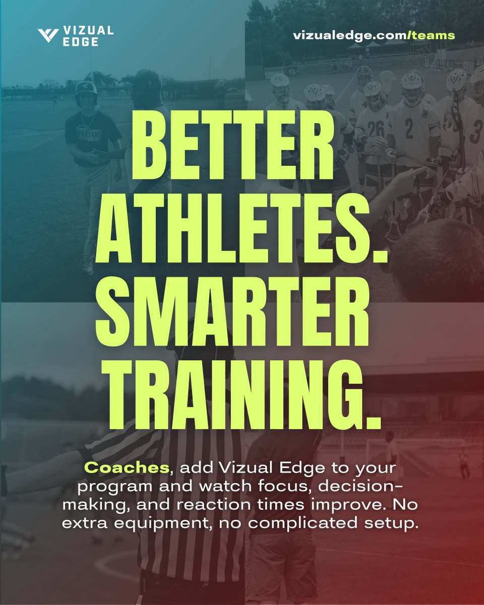 Your athletes already train their bodies—now it’s time to train their vision. Vizual Edge sharpens the skills that drive performance: focus, reaction time, decision-making, and processing speed.

Learn more at vizualedge.com/teams.

#VisionTraining #CognitiveTraining #Coaches