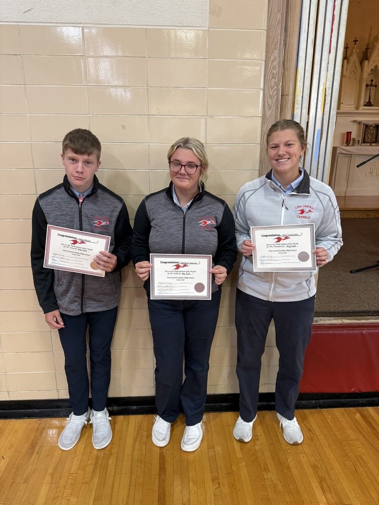 Congratulations to our first math students of the month, all freshmen!  Way to go, Nolan Howell, Karmyn Perrine and Corie Schnieders!  Keep up the good work, class of 2029!