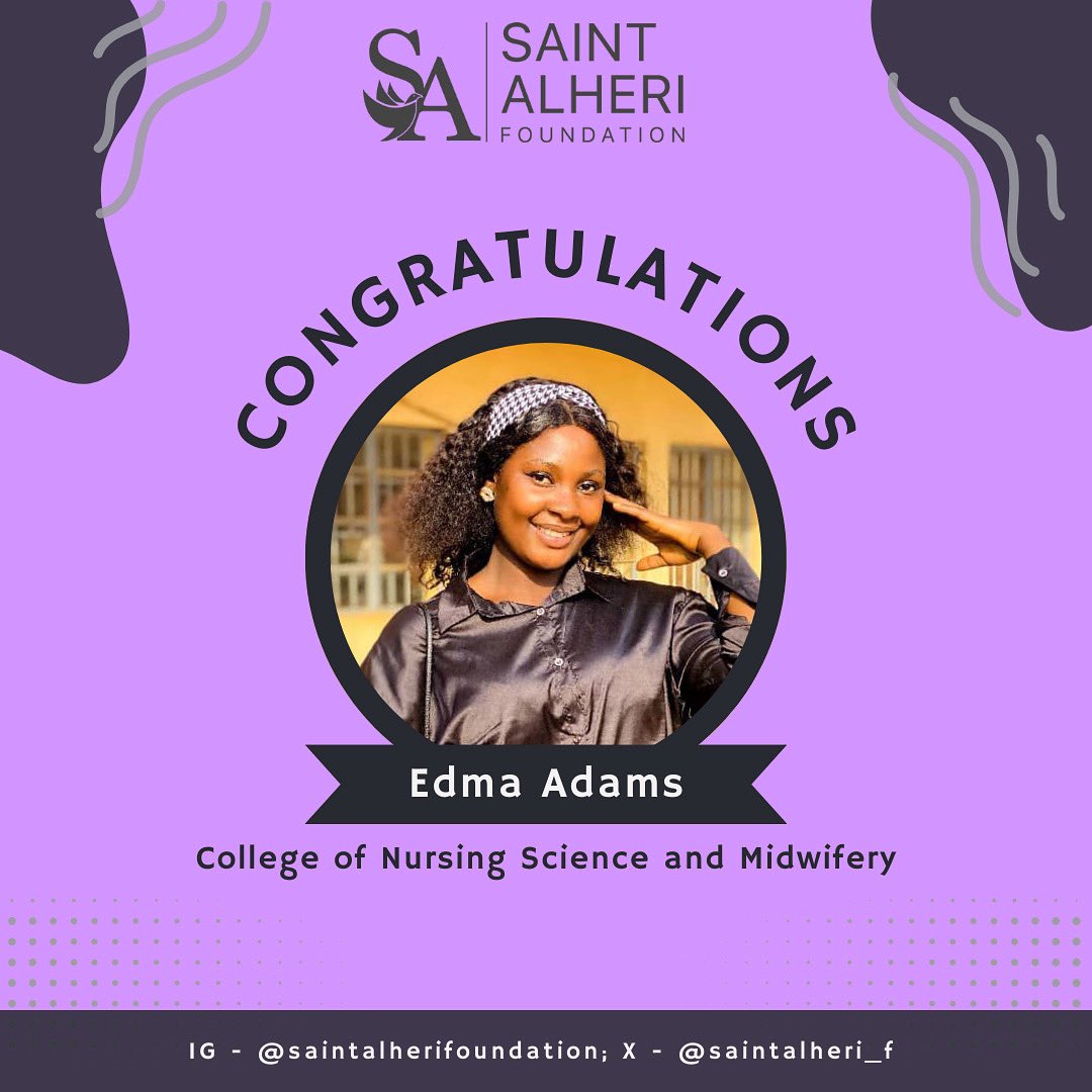 saintalheri_f's tweet photo. Meet our newest Saint Alheri Fellow — Edma Adams, a student at College of Nursing Science and Midwifery! 💜  

We’re so proud to welcome you into the SAF Fellowship program. 

Here’s to growth, impact &amp; purpose!  

#SaintAlheriFellowship
#SAFoundation #RaisingTheDanielGeneration https://t.co/L9KabgetCw