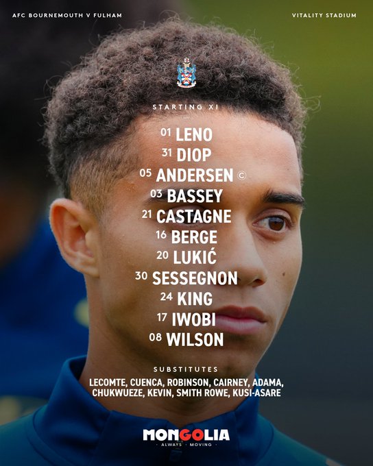 XI: Leno, Diop, Andersen, Bassey, Castagne, Berge, Lukić, Sessegnon, King, Iwobi, Wilson.

Subs: Lecomte, Cuenca, Robinson, Cairney, Adama, Chukwueze, Kevin, Smith Rowe, Kusi-Asare.