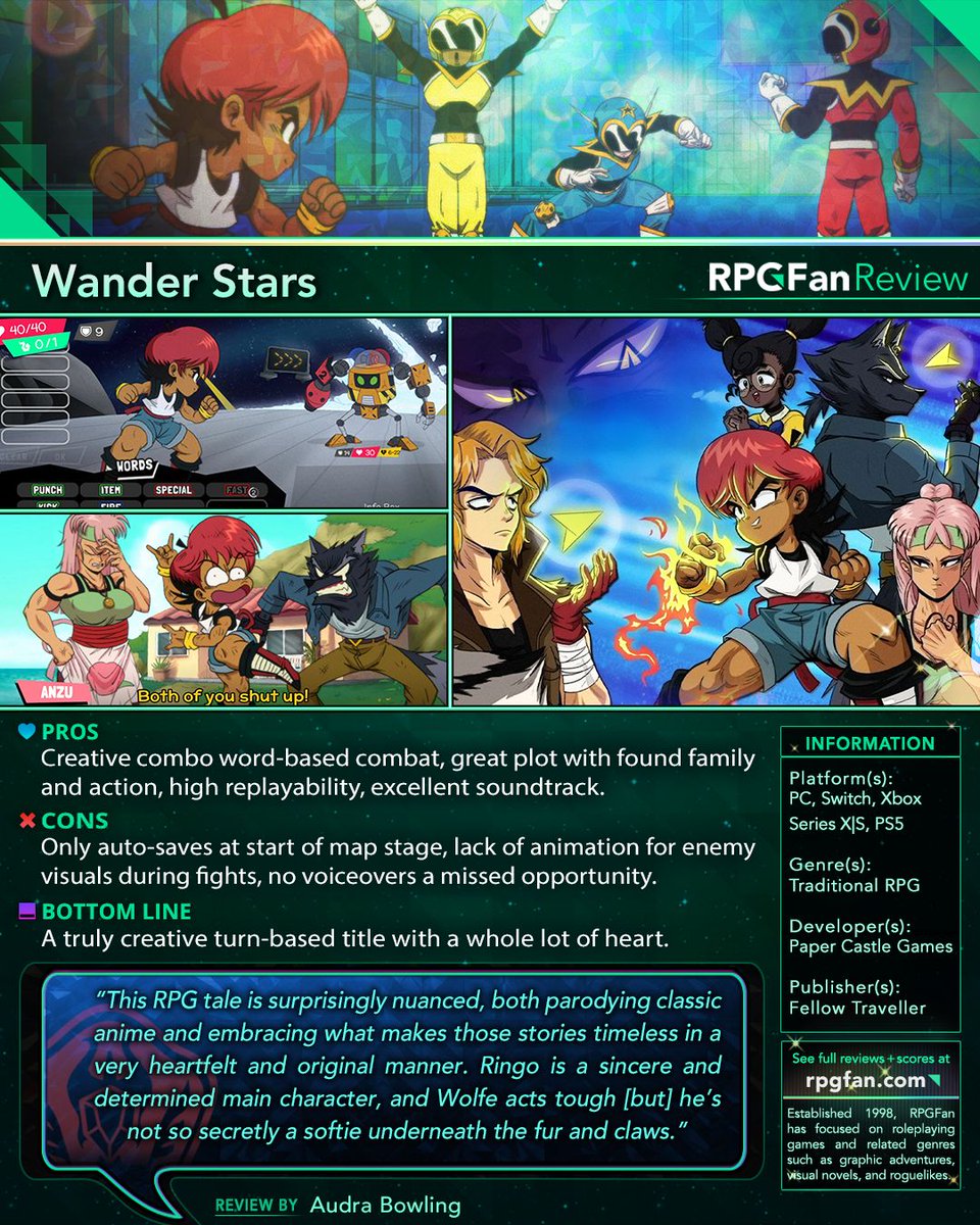 rpgfancom's tweet image. As a fantastic homage to classic fighting anime, #WanderStars should be on many of our radars. 🥊 It&apos;s fun, it&apos;s funny, and it has a lot of heart – but also it&apos;s got that fighting spirit confident in winning you over! 

Full Review: rpgfan.com/review/wander-… 
@papercastledevs