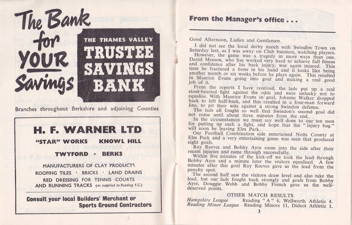 HertsRoyal's tweet image. Pocket sized programme for today&apos;s #readingfc v #stags which dates from November 1958, 3-3 draw (Ayre 2, McLuckie) in the first season of Division 3, 13,559 at Elm Park was probably bigger crowd than we will see today? @TheTilehurstEnd @cribsie @OldRoyalsStuff @STARReading