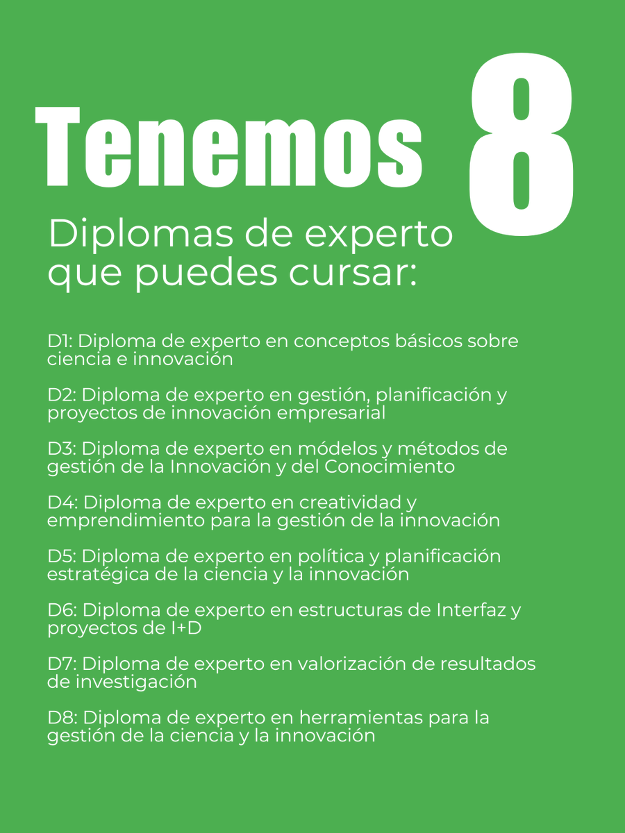 MasterGCI_UPV's tweet photo. 💡 Máster en Gestión de la Ciencia y la Innovación – 

📍 100% online

⏳ 6 meses de duración

🧩 Organizado en módulos

💶 Cada módulo cuesta 600 €

🎯 Tú decides cómo cursarlo y cómo avanzar en tu desarrollo profesional

🚀 Inscripciones abiertas https://t.co/Cygnr4JPEY https://t.co/HrX1x4DjCd