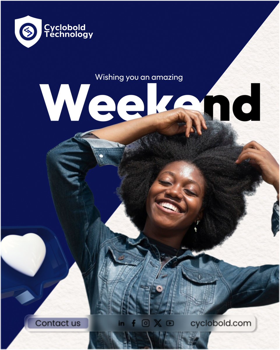 cyclobold's tweet image. Weekend is here! 🎉

Recharge. Relax. Reset. 💙

From all of us at Cyclobold Technology, we’re wishing you an amazing one! 🚀

#WeekendVibes #CycloboldTech #TechLife