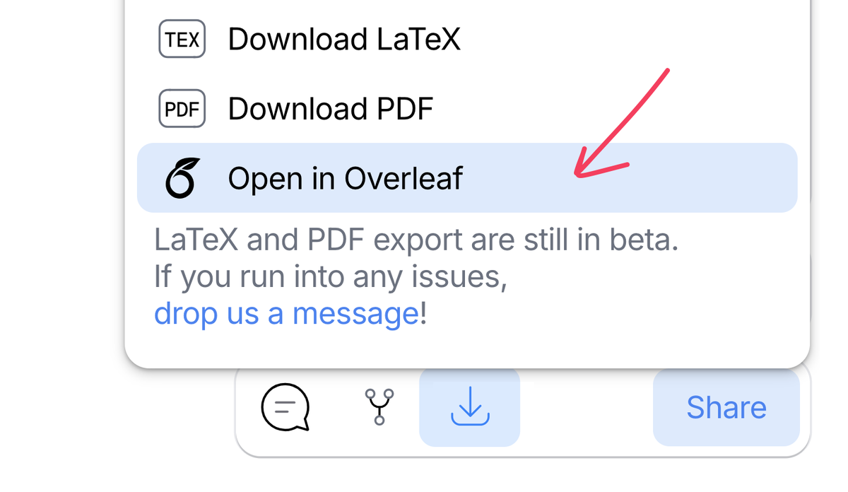 Corca_math's tweet image. Friday update: Export docs directly to Overleaf
