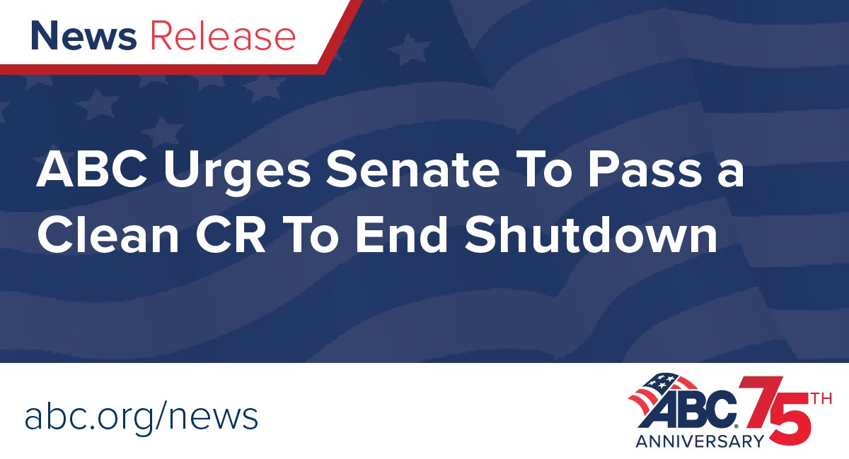 “ABC urges the Senate to act swiftly to pass the clean continuing resolution to extend funding, ensuring the government reopens and critical work can resume to support our economy, small businesses and national security.”

ow.ly/zZh950X6mep

#ABCMeritShopProud