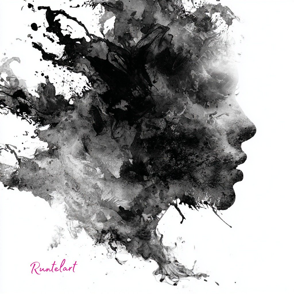 Runtelart's tweet image. --  "Ink Mindstorm". 😊

#AIart #AbstractPortrait #digitalart #Inkpainting #EmotiveArt #Expressionism  #RunTelart