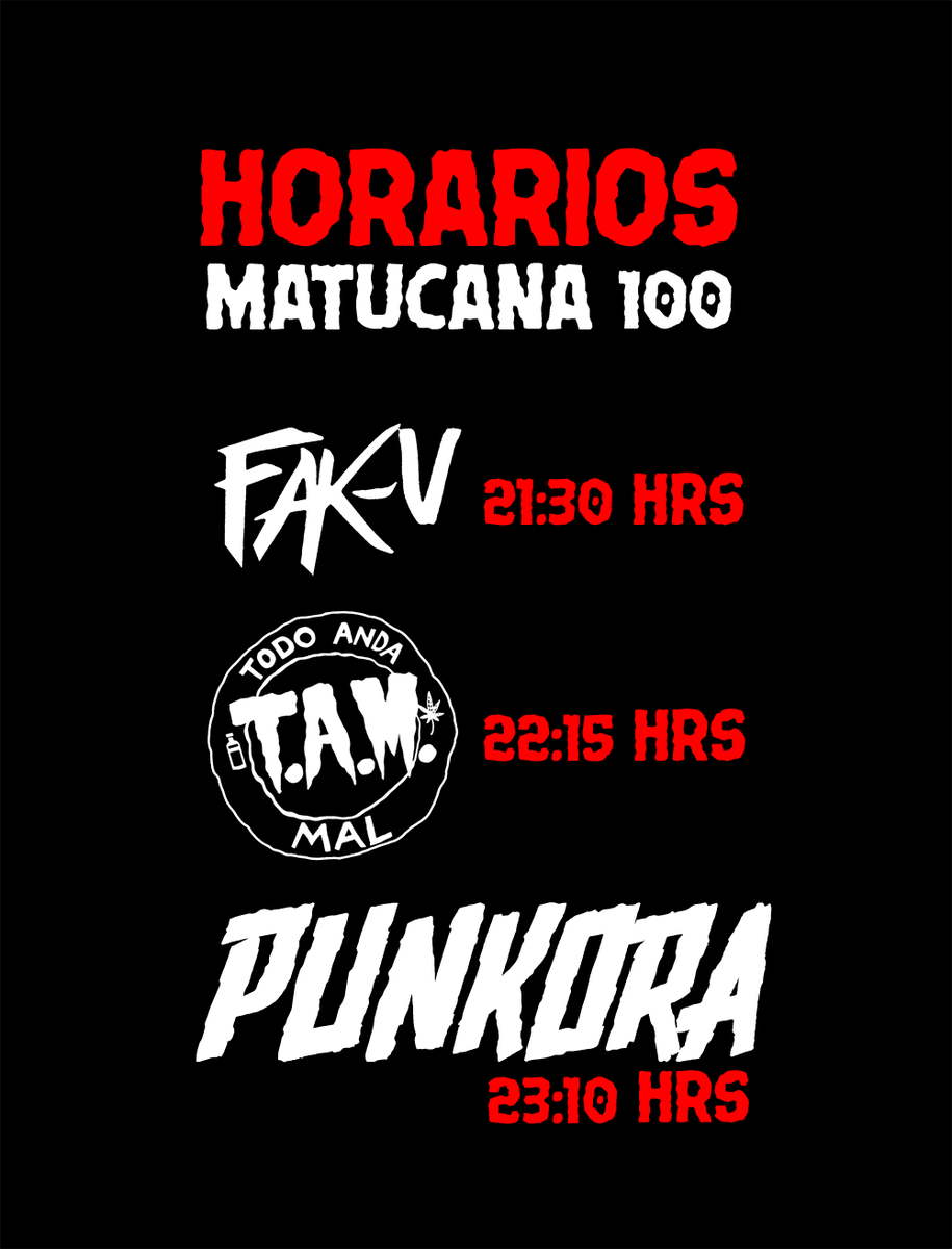 🧐 LOS HORARIOS PARA HOY!!! 🔥 todo listo en <a href="/Matucana100/">Matucana 100</a> 🤟 quedan entradas aún aquí: ticketplus.cl/events/punkora
