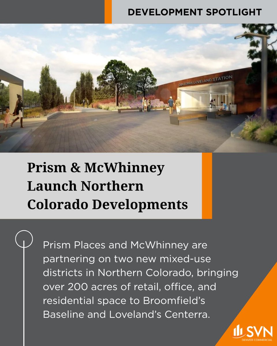 SVN_Denver's tweet image. Big changes are coming to Northern Colorado—Prism Places and McWhinney are teaming up to create vibrant new mixed-use districts in Loveland and Broomfield.

#DevelopmentSpotlight #NoCo #MixedUseDevelopment #ColoradoRealEstate #CommunityGrowth #UrbanDesign #retwit
