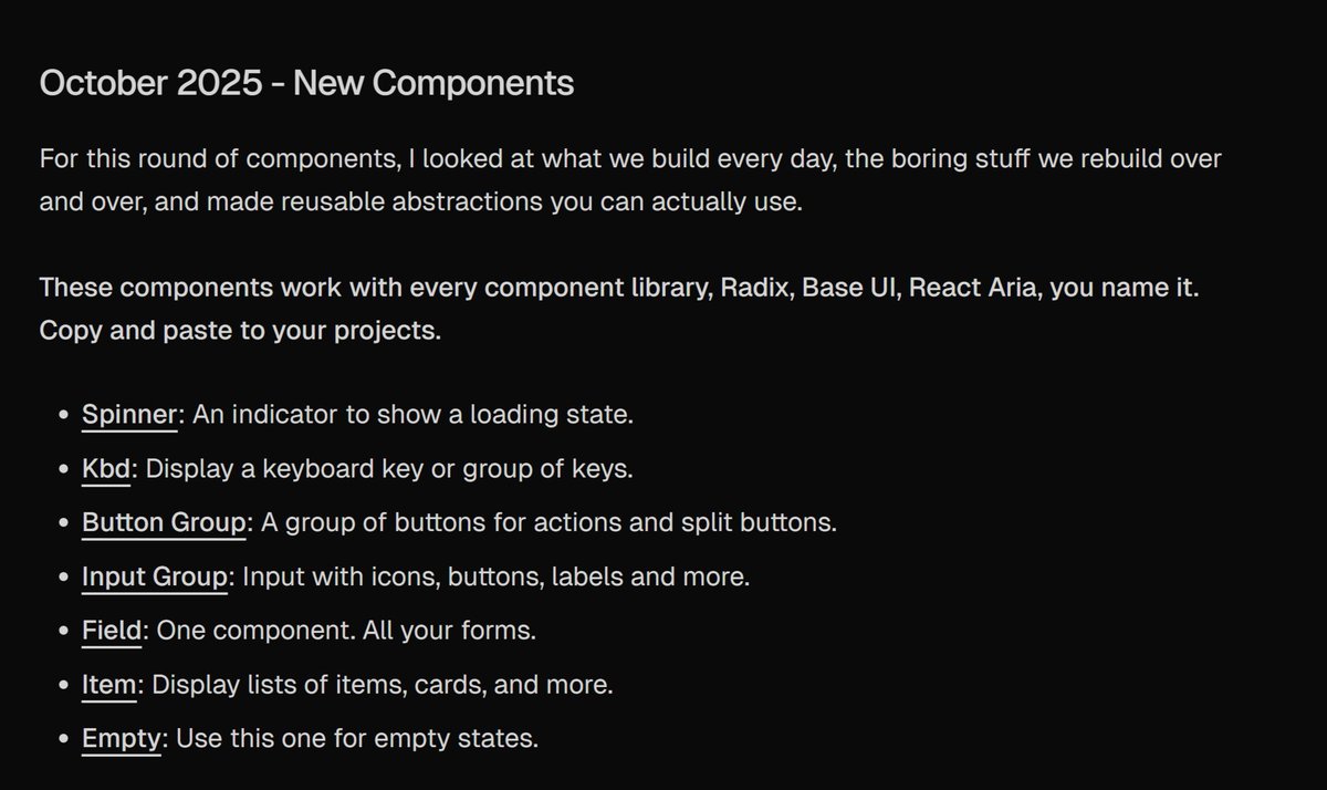 The last shadcn updates