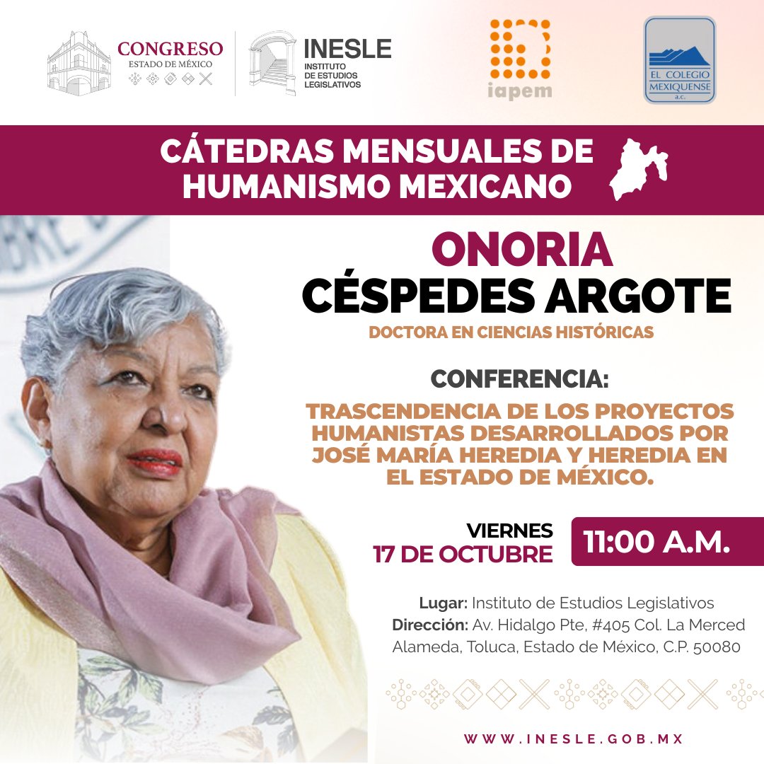 InesleMX's tweet photo. ¿Conoces la trascendencia de José María Heredia y Heredia en el #Edoméx? 📚

Averígualo con la Dra. Onoria Céspedes Argote en la próxima Cátedra Magistral de Humanismo Mexicano.

🗓️ Viernes 17 de octubre | 11:00 a.m.📍 INESLE Hidalgo Pte. #405, Toluca.
#Inesle #CátedrasHumanismo https://t.co/zz1DRZ2LDl