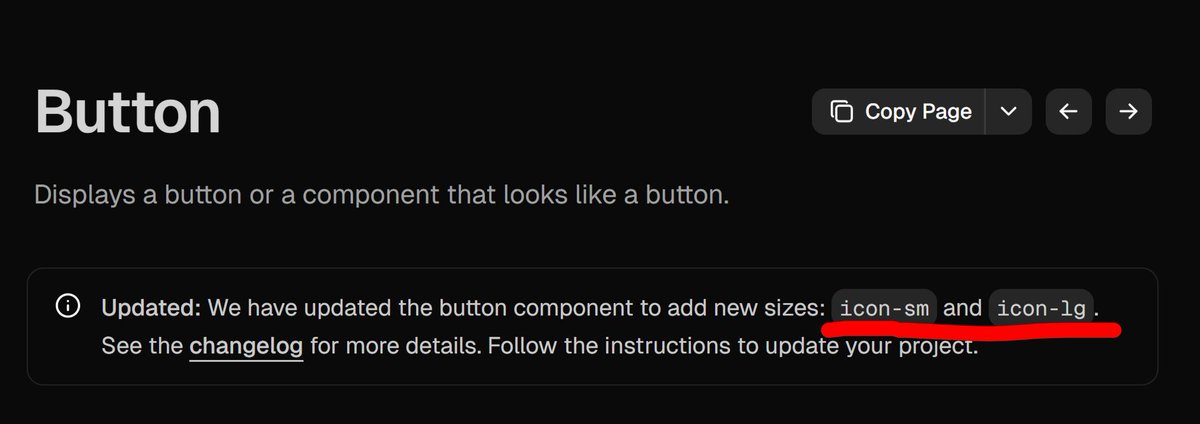 The shadcn button has been updated! 

You can now choose between two sizes for icon buttons.