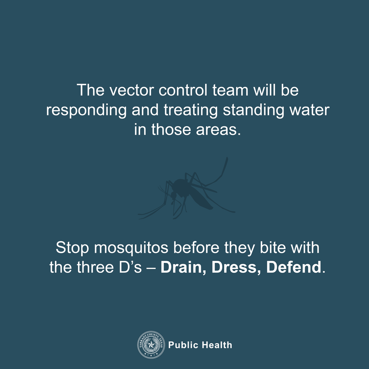 Autumn is officially here, but mosquito season isn't over yet. Fight the bite and protect against West Nile Virus with the 3 D’s!
🦟 Drain standing water - as little as a bottle cap of water is needed
🦟 Dress in loose long sleeves and pants
🦟 Defend with DEET-based repellent