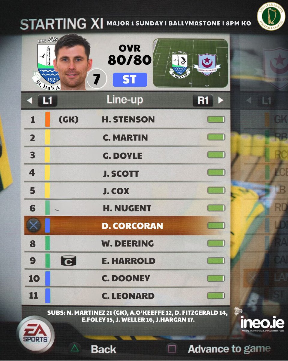 STITASAFC's tweet photo. 𝑺𝑻𝑨𝑹𝑻𝑰𝑵𝑮 𝐗𝐈 🟢⚪️
This is how our senior men’s 1st team lineup tonight at home to Drogheda Boys
Kick Off in 1 hour ⏰
#stitasafc #weareitas #lsllivescore #fifa07 #fifa2007
@LSLLeague @AlQuinn2015 https://t.co/SRvsu2UoSL