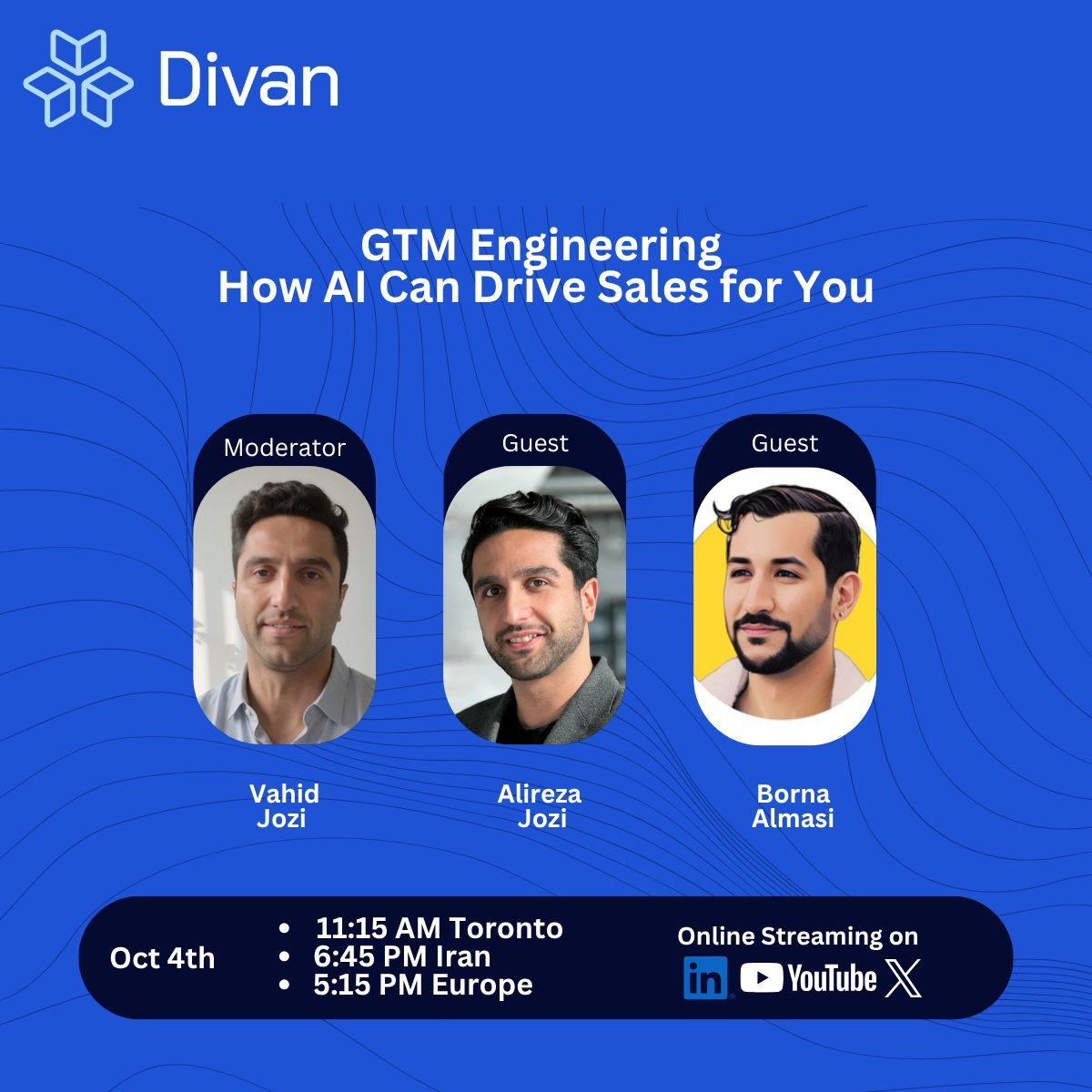 divanacademy's tweet photo. 📅 Live at Divan Hackathon Demo Day on Saturday, Oct 4th
🚀 Panel Spotlight: GTM Engineering
✨ Streaming live on LinkedIn, X & YouTube
https://t.co/XYE4TDZMiT
#DivanHackathon #AI #Startups #Sales #GTM #DemoDay https://t.co/QDDN1JOQuX