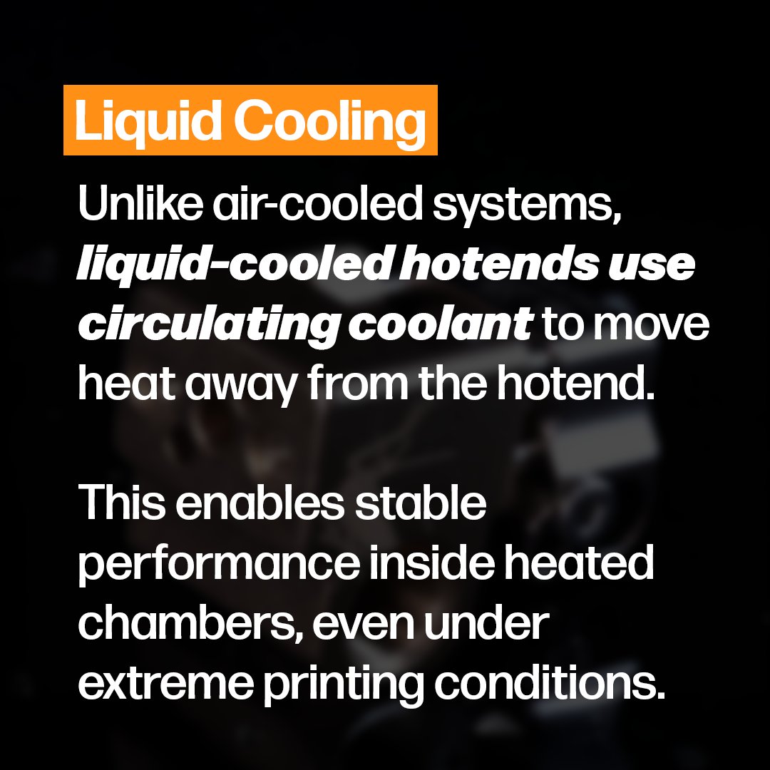 SliceEngineer's tweet image. Liquid-Cooled Hotends

Unlike air-cooled systems, liquid-cooled hotends use circulating coolant to move heat away from the hotend.

This enables stable performance inside heated chambers, even under extreme printing conditions.

#3DPrinting #SliceEngineering