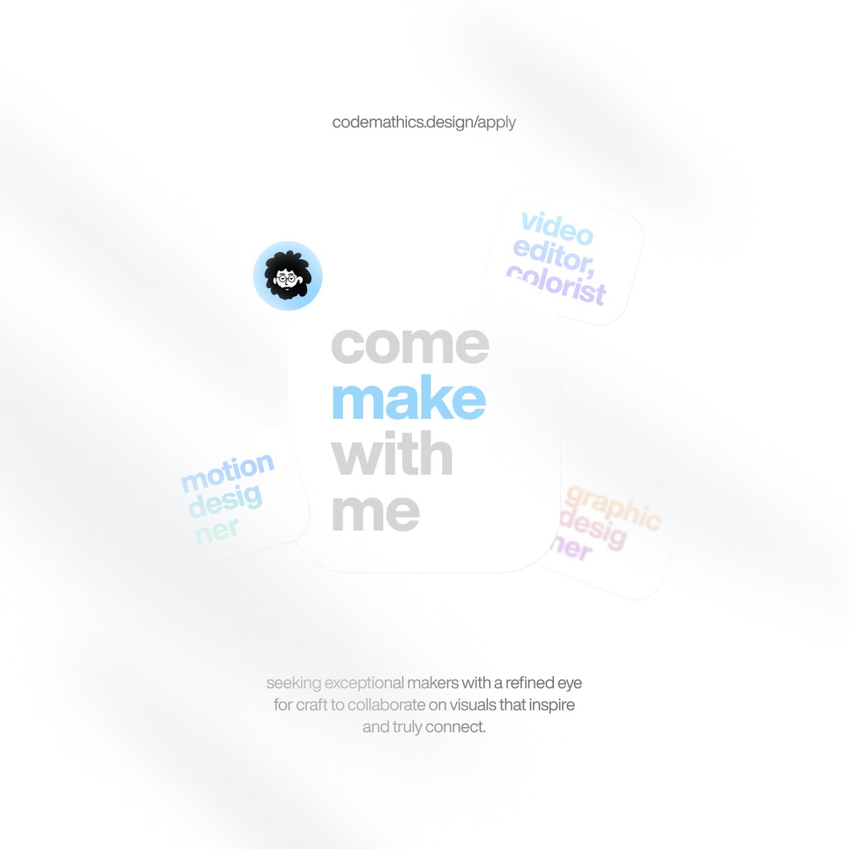 codemathics's tweet image. hello design x,
looking for incredible creators (designers, video editors, colorist, animators) to work with me.
i have been working with some of the brightest minds and yc-backed companies here in the bay area, and i need more hands!
link in the comment to apply.